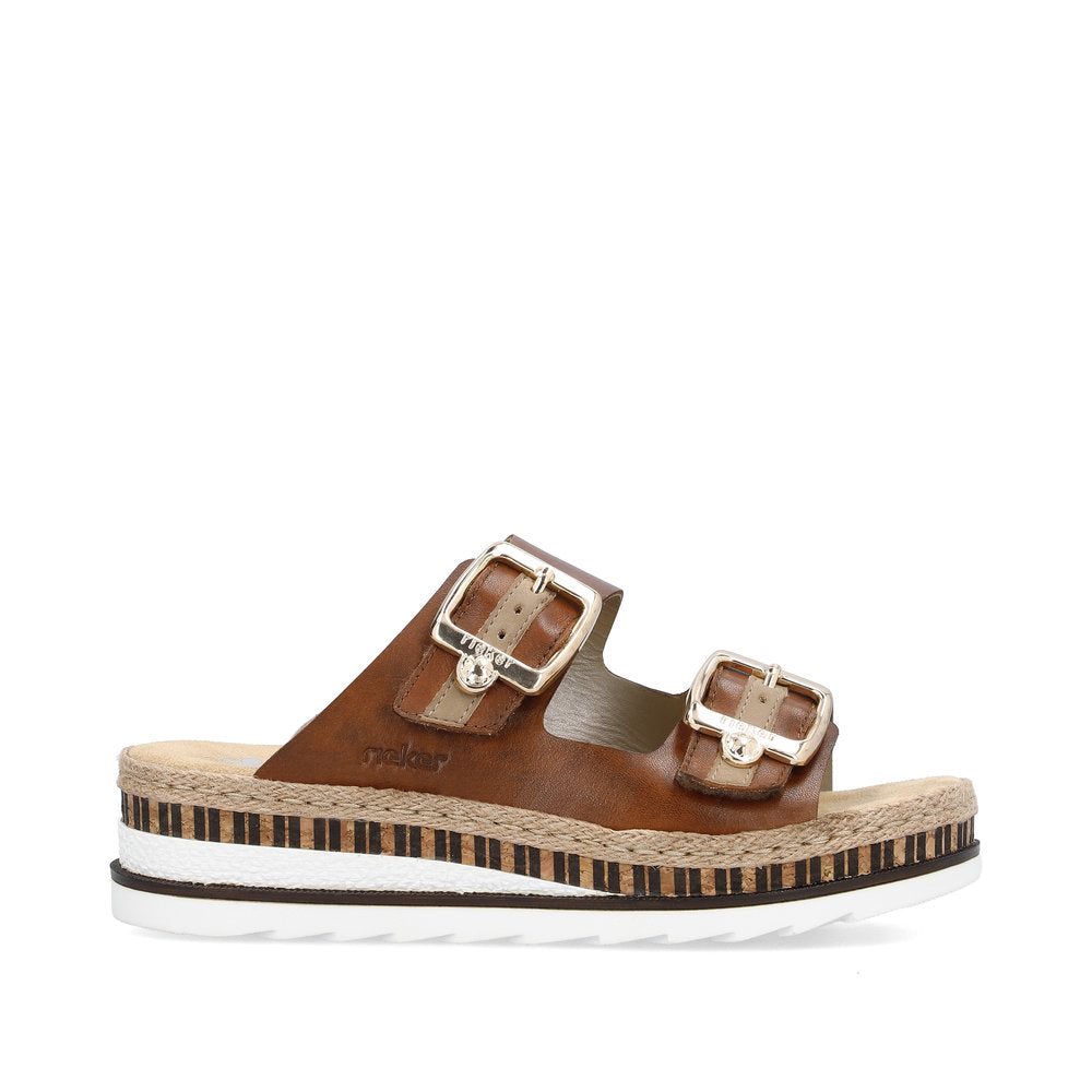Rieker V7955-24 Tan Brown Slip On Sandals