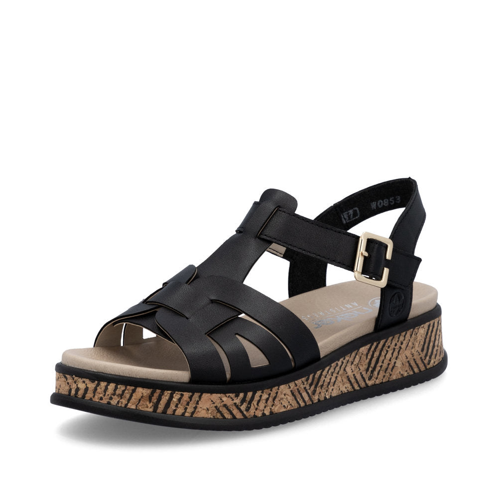 Rieker W0853-00 Black Sandals with Slingback Strap
