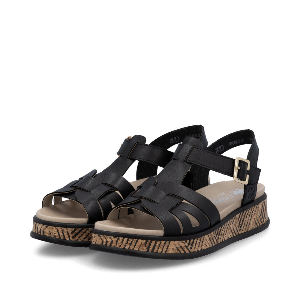 Rieker W0853-00 Black Sandals with Slingback Strap