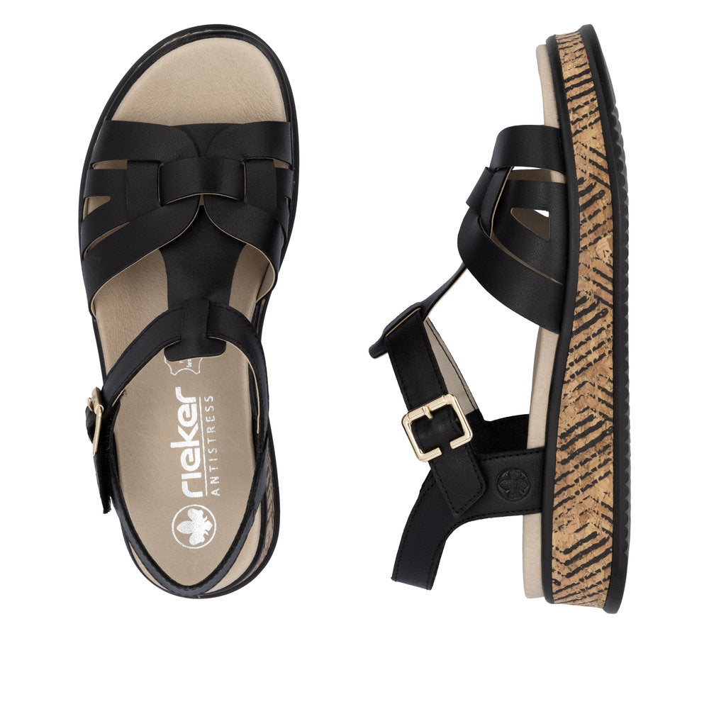 Rieker W0853-00 Black Sandals with Slingback Strap