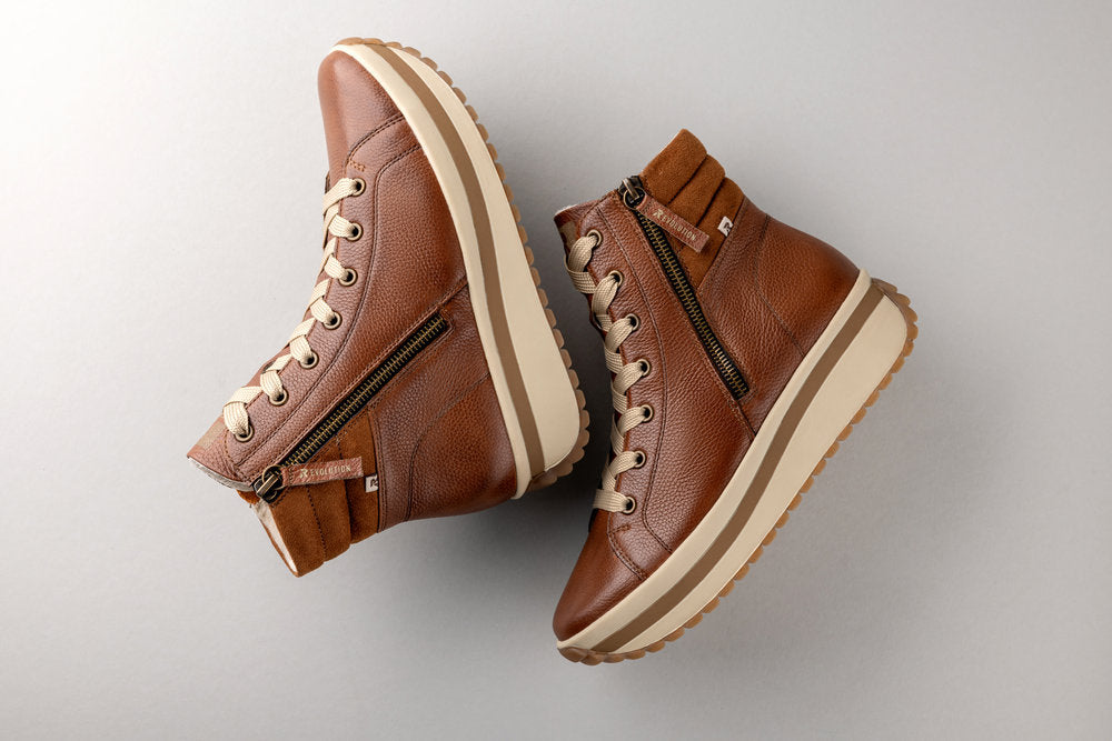 Rieker Evolution W0962-24 Tan Boots with Zip & Lace