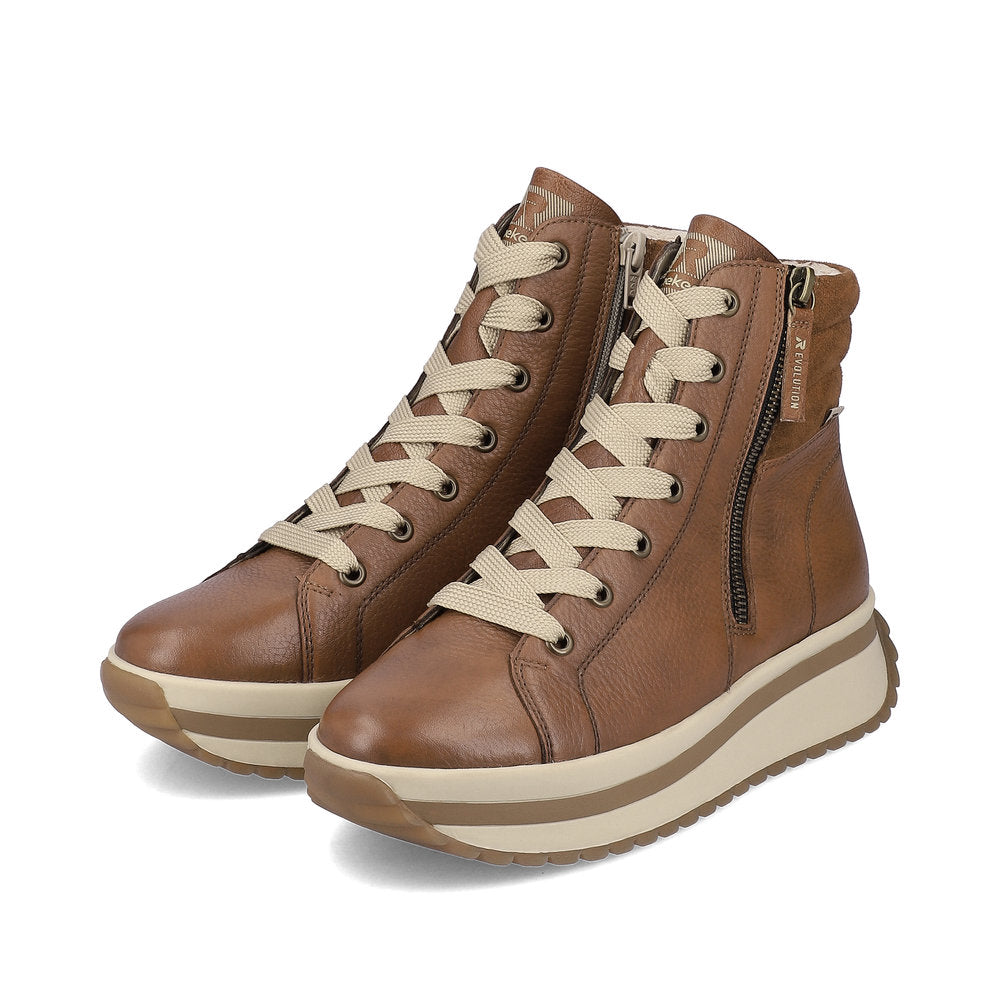 Rieker Evolution W0962-24 Tan Boots with Zip & Lace