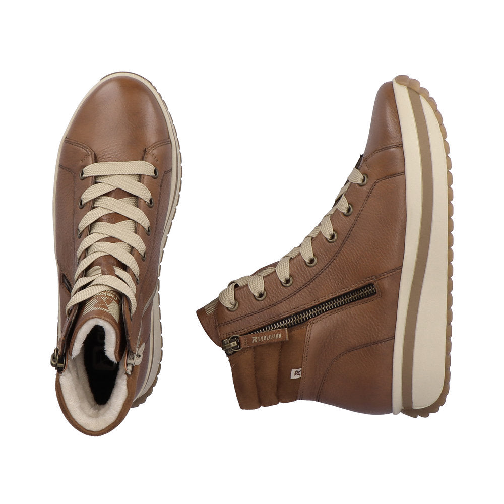 Rieker Evolution W0962-24 Tan Boots with Zip & Lace
