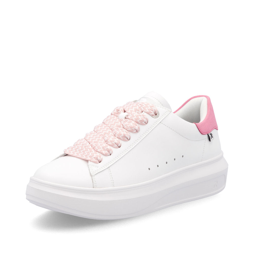 Rieker Soft W1201-82 White Sneakers with Pink Heel