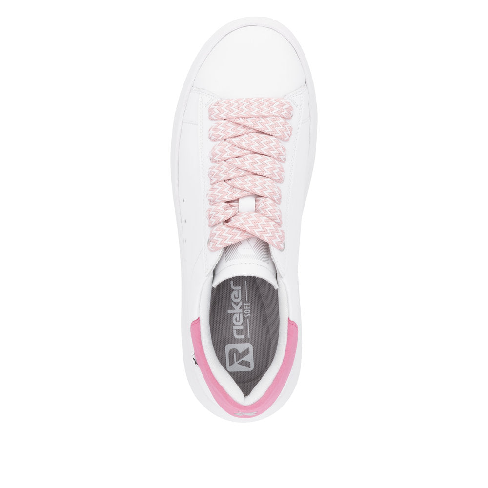 Rieker Soft W1201-82 White Sneakers with Pink Heel