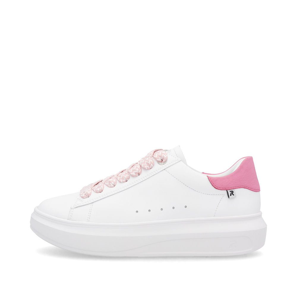 Rieker Soft W1201-82 White Sneakers with Pink Heel