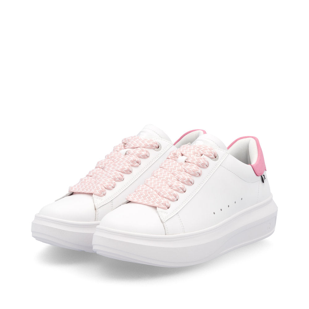 Rieker Soft W1201-82 White Sneakers with Pink Heel