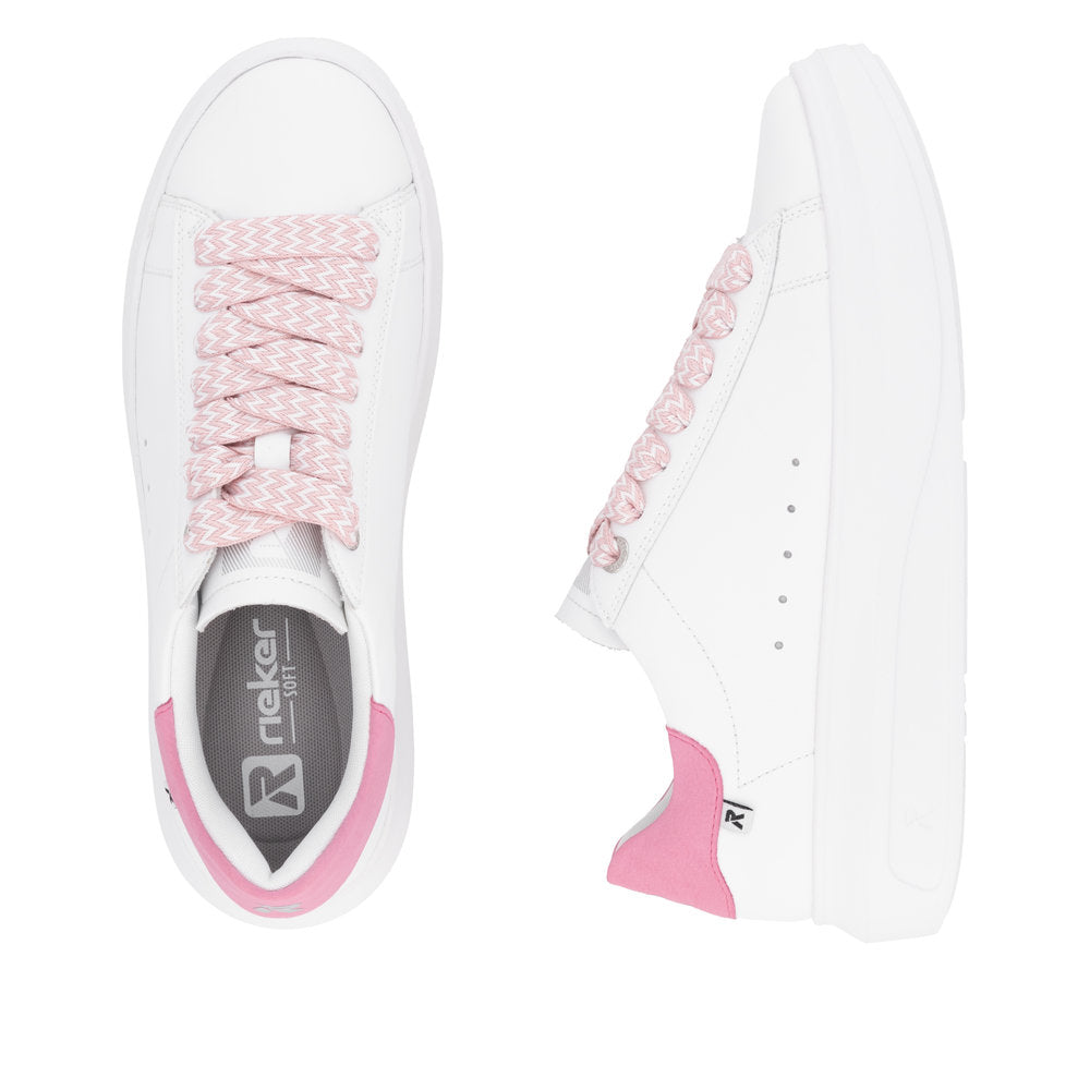 Rieker Soft W1201-82 White Sneakers with Pink Heel