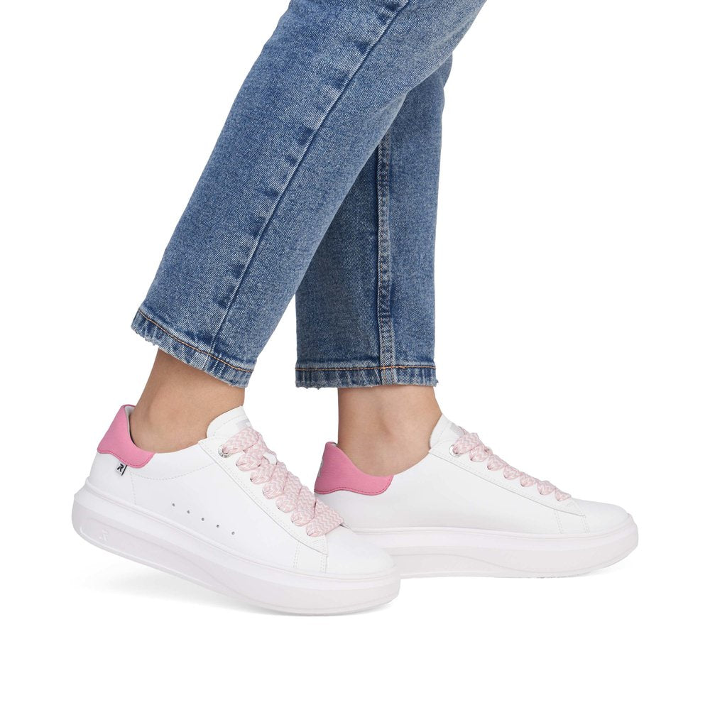 Rieker Soft W1201-82 White Sneakers with Pink Heel