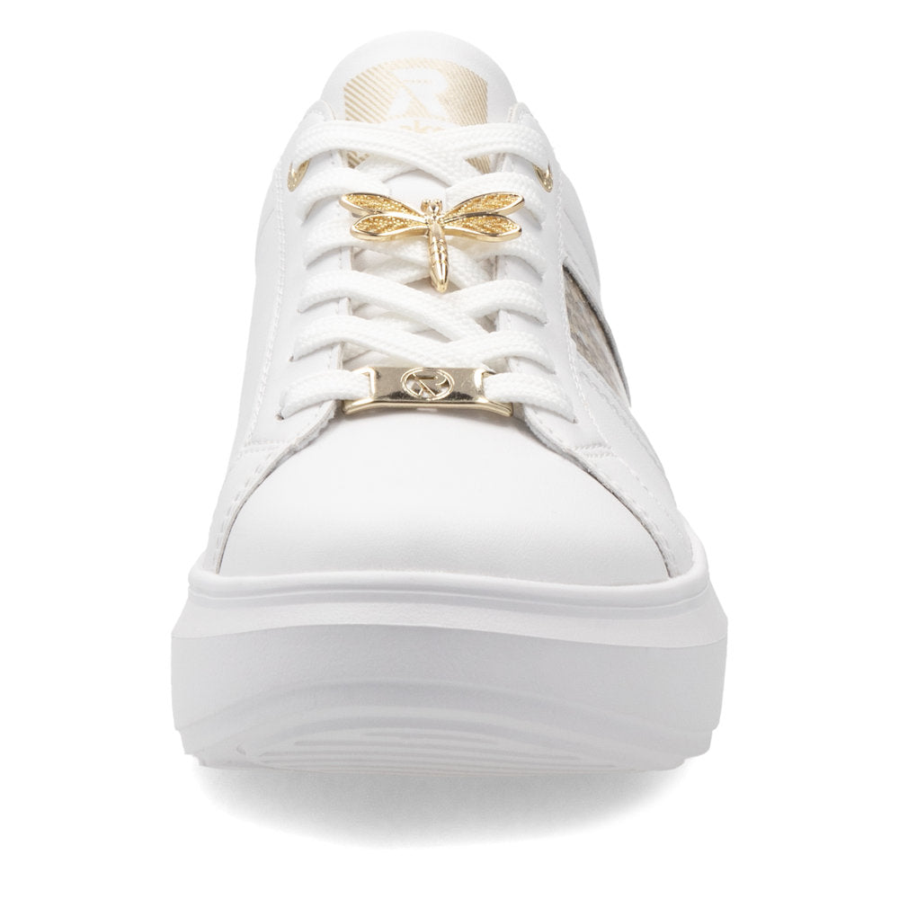 Rieker Soft W1202-82 White & Gold Combi Sneakers with Dragonfly