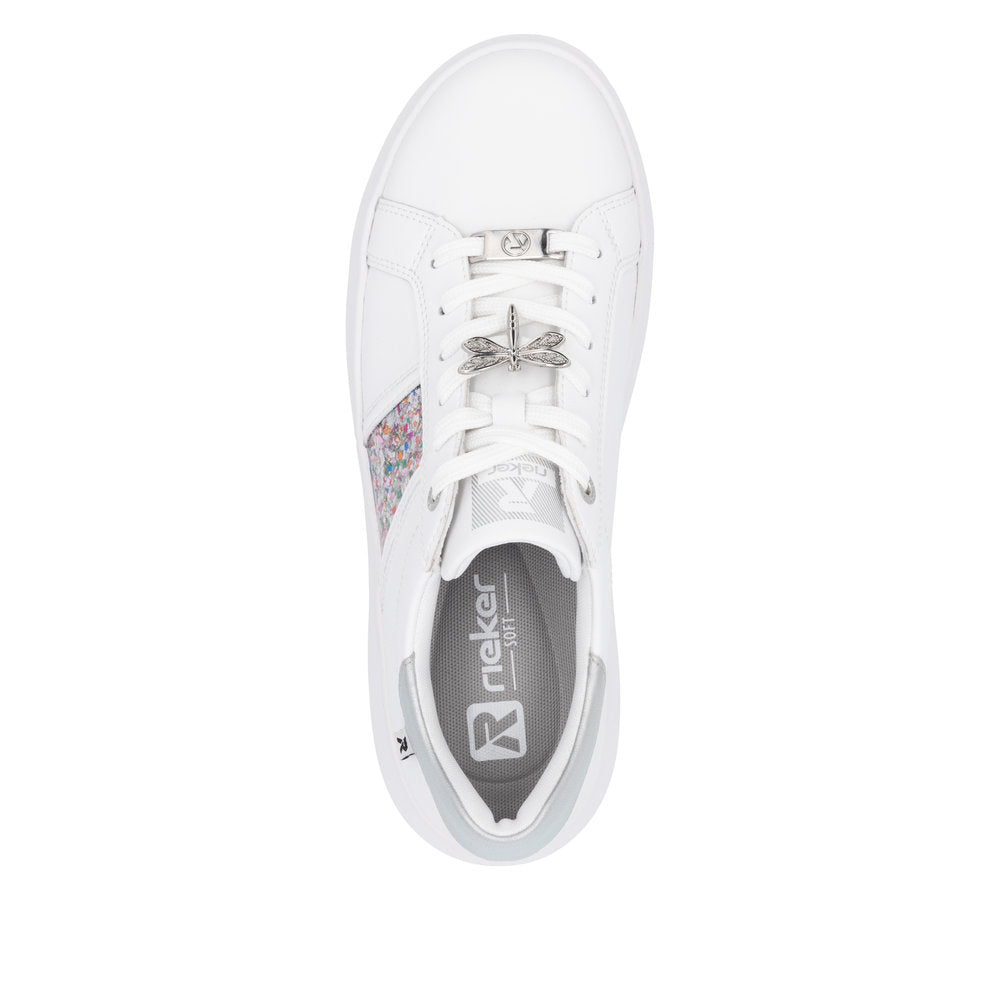 Rieker Soft W1202-83 White & Silver Trainers with Dragonfly