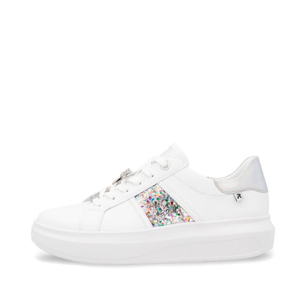 Rieker Soft W1202-83 White & Silver Trainers with Dragonfly