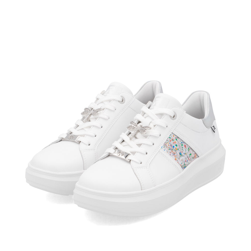Rieker Soft W1202-83 White & Silver Trainers with Dragonfly