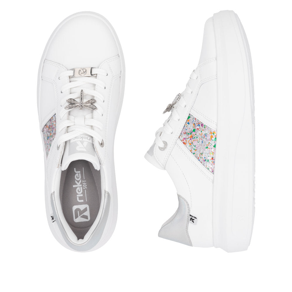 Rieker Soft W1202-83 White & Silver Trainers with Dragonfly
