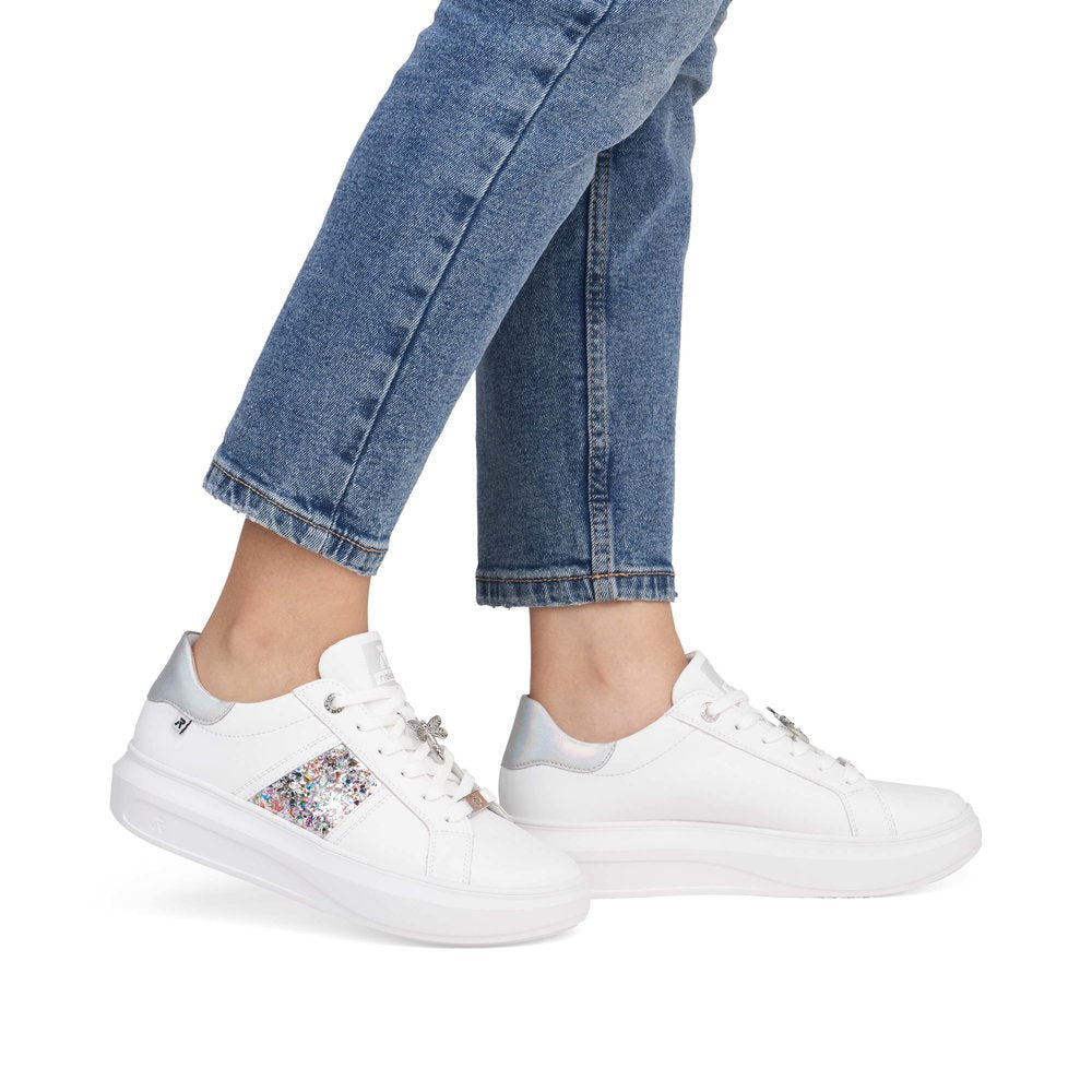 Rieker Soft W1202-83 White & Silver Trainers with Dragonfly