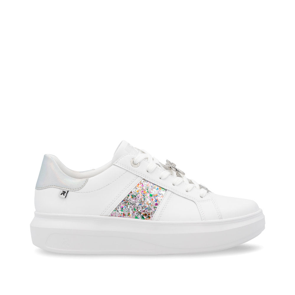 Rieker Soft W1202-83 White & Silver Trainers with Dragonfly