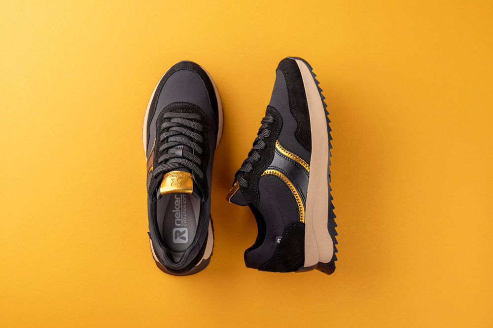Rieker Evolution W1302-00 Black & Gold Combi Trainers