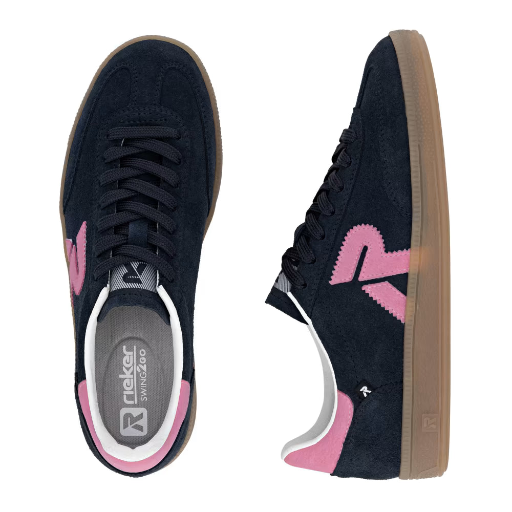 Rieker Swing2Go W2200-15 Navy & Pink Trainers with Gum Sole