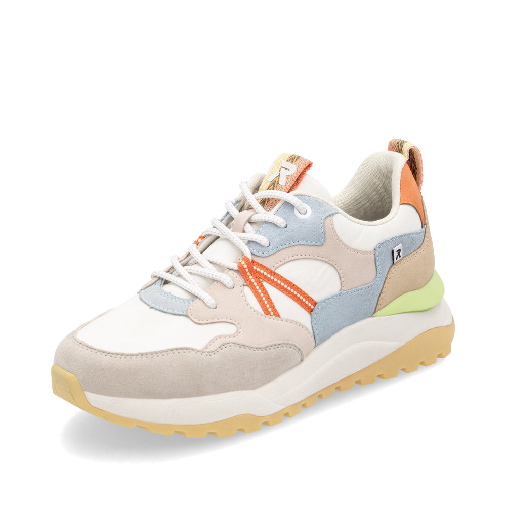 Rieker Soft W2501-82 Beige, Blue, White & Orange Combi Sneakers