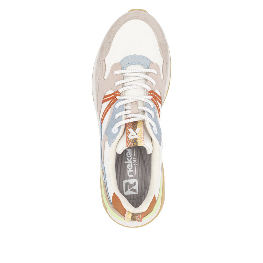 Rieker Soft W2501-82 Beige, Blue, White & Orange Combi Sneakers