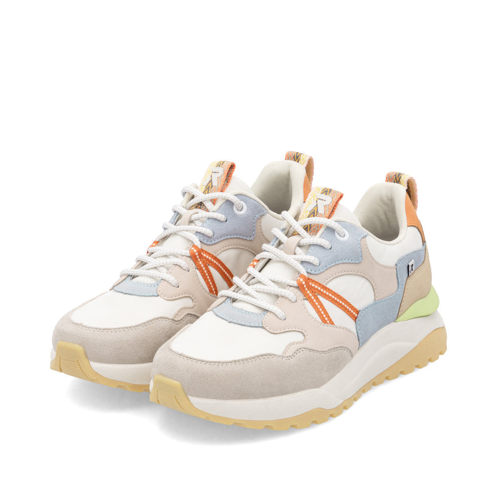 Rieker Soft W2501-82 Beige, Blue, White & Orange Combi Sneakers