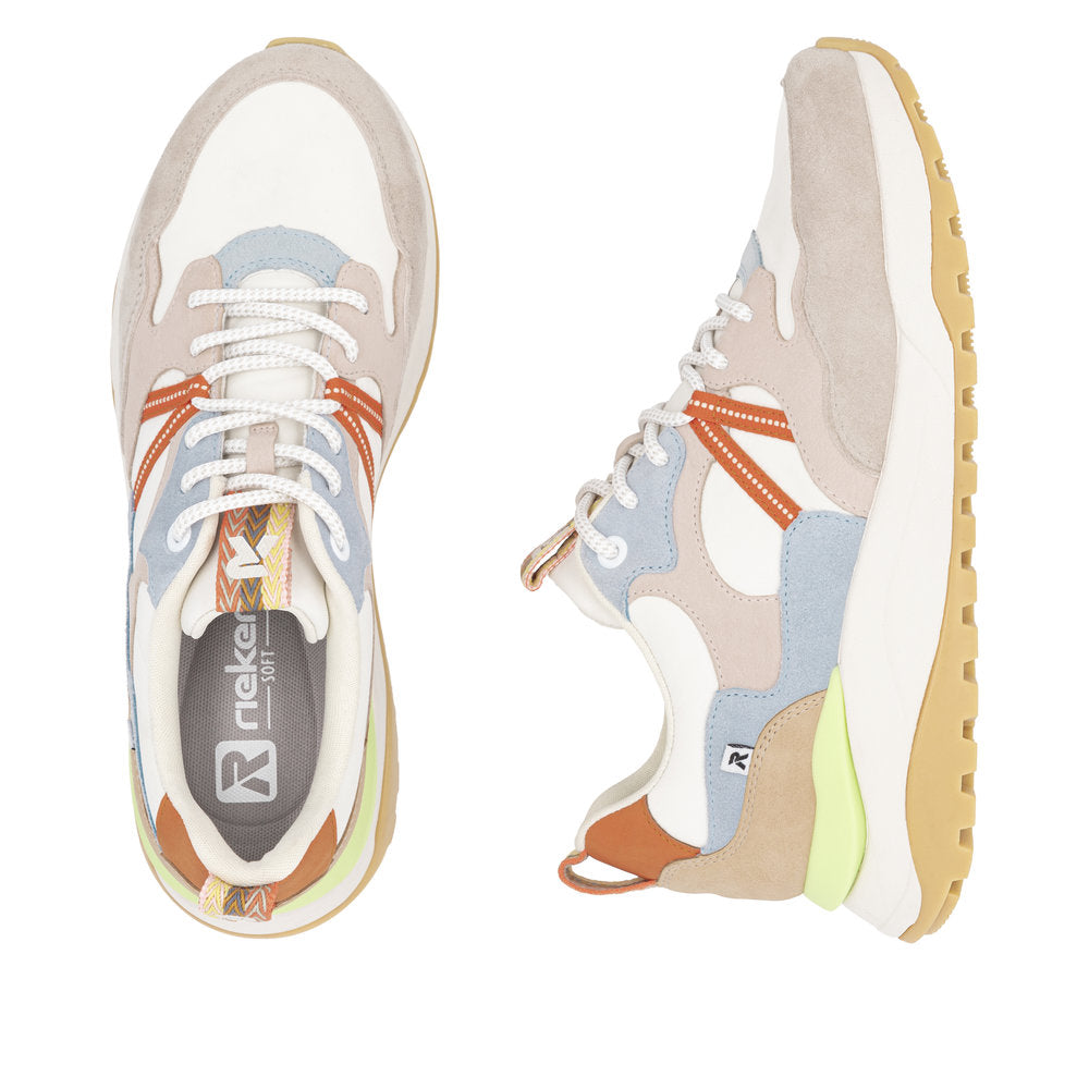 Rieker Soft W2501-82 Beige, Blue, White & Orange Combi Sneakers