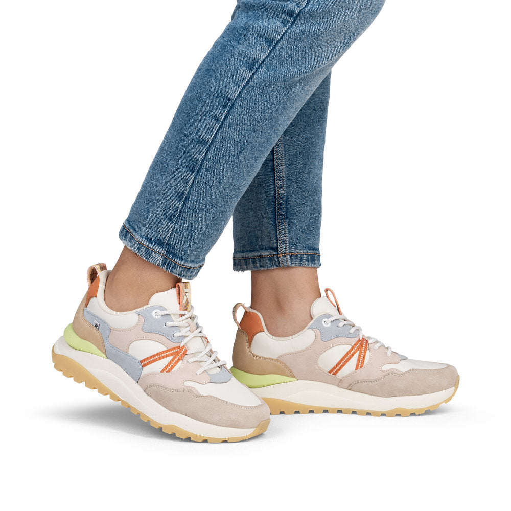 Rieker Soft W2501-82 Beige, Blue, White & Orange Combi Sneakers