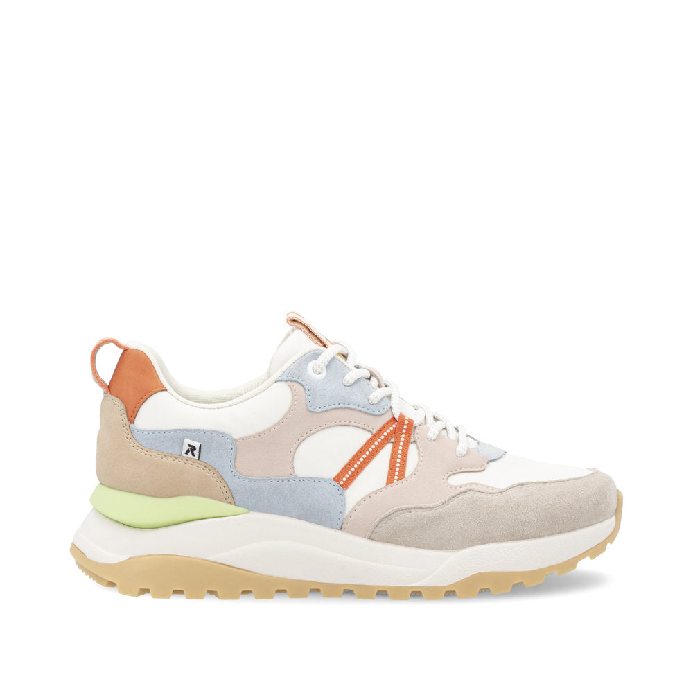 Rieker Soft W2501-82 Beige, Blue, White & Orange Combi Sneakers