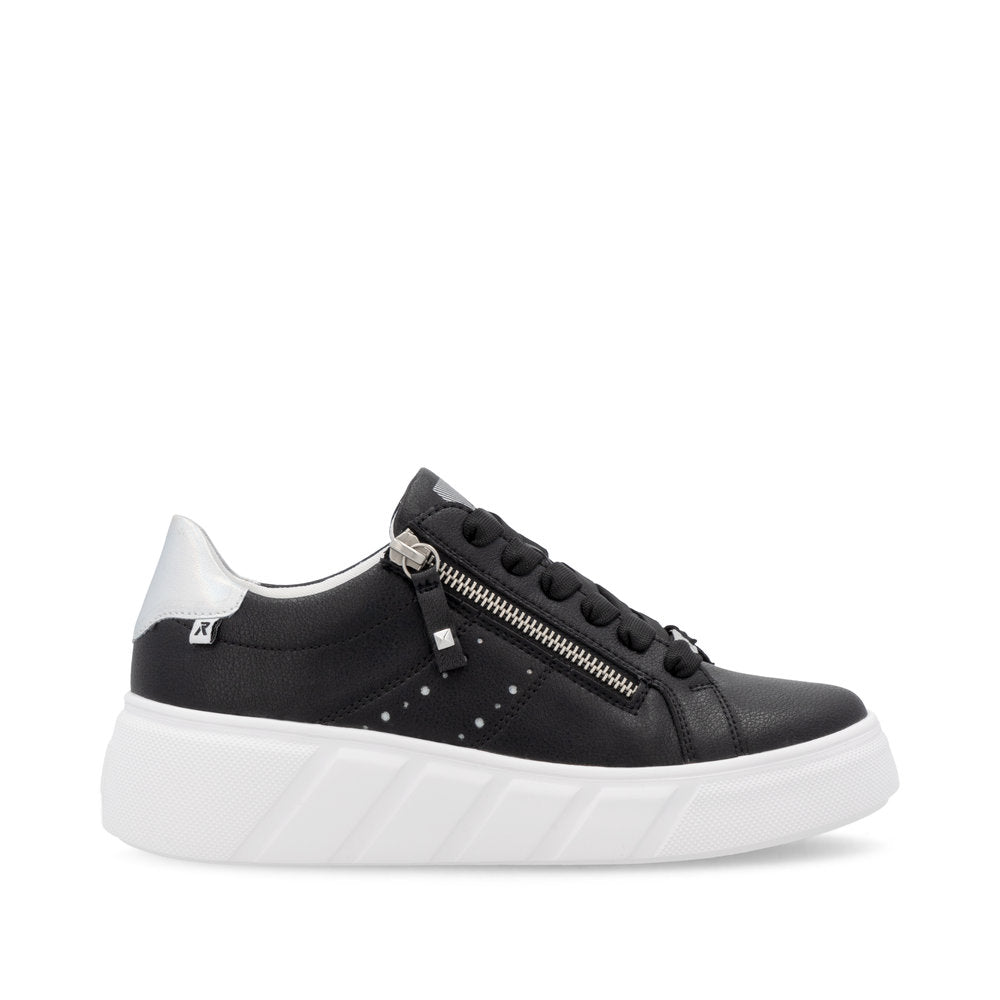 Rieker Soft W2605-00 Black Sneakers with Zip & White Sole
