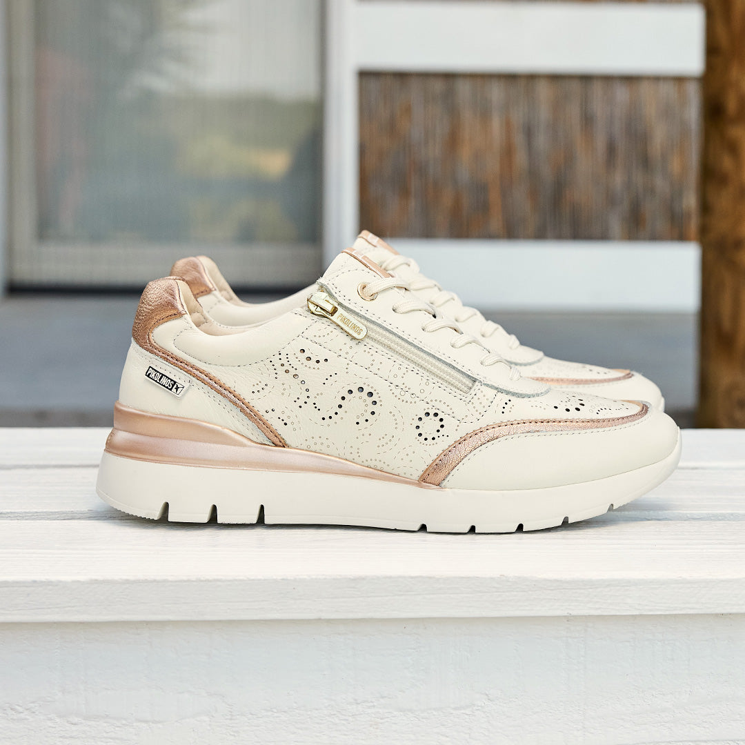 Pikolinos CANTABRIA W4R-6622C1 Nata Cream & Gold Shoes with Lace & Side Zip