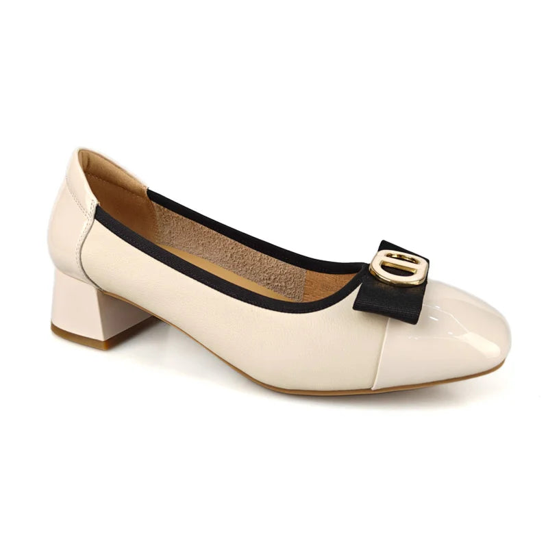 Loretta Vitale W5308 Cream Black Bow & Trim Slip On Shoes