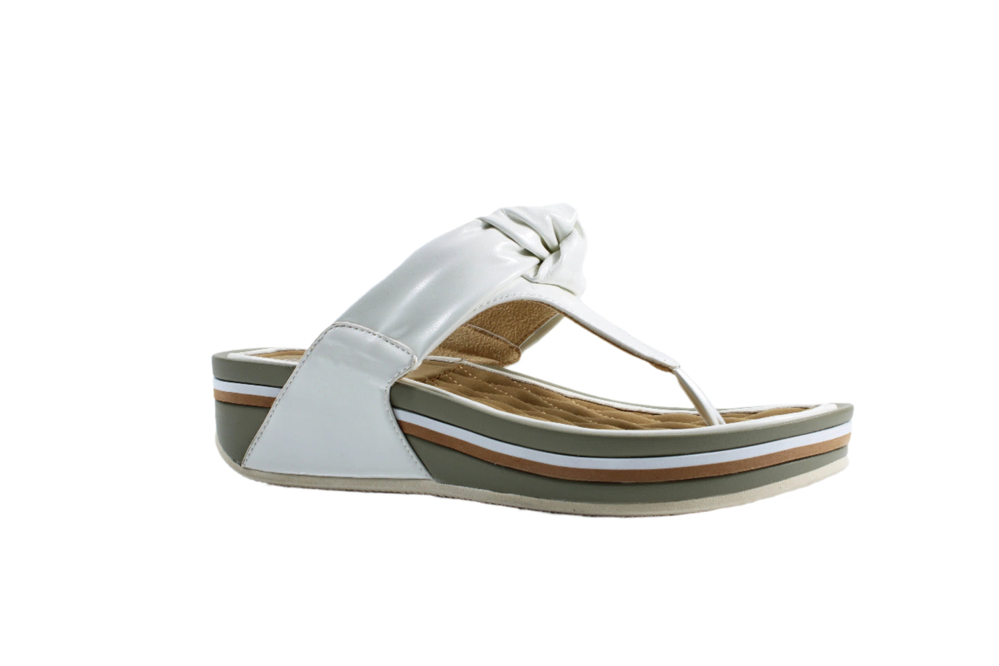P Comfort WW1660 White PU Knot Trim Toe Post Mules