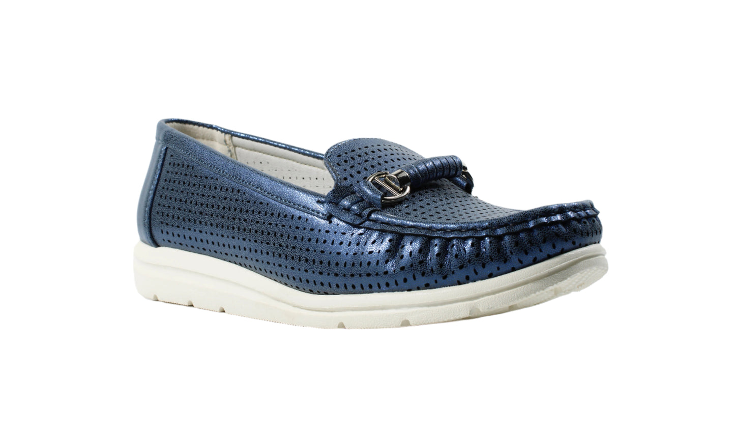 P Comfort WW1662 Navy Bar PU Casual Saddle Trim Shoes