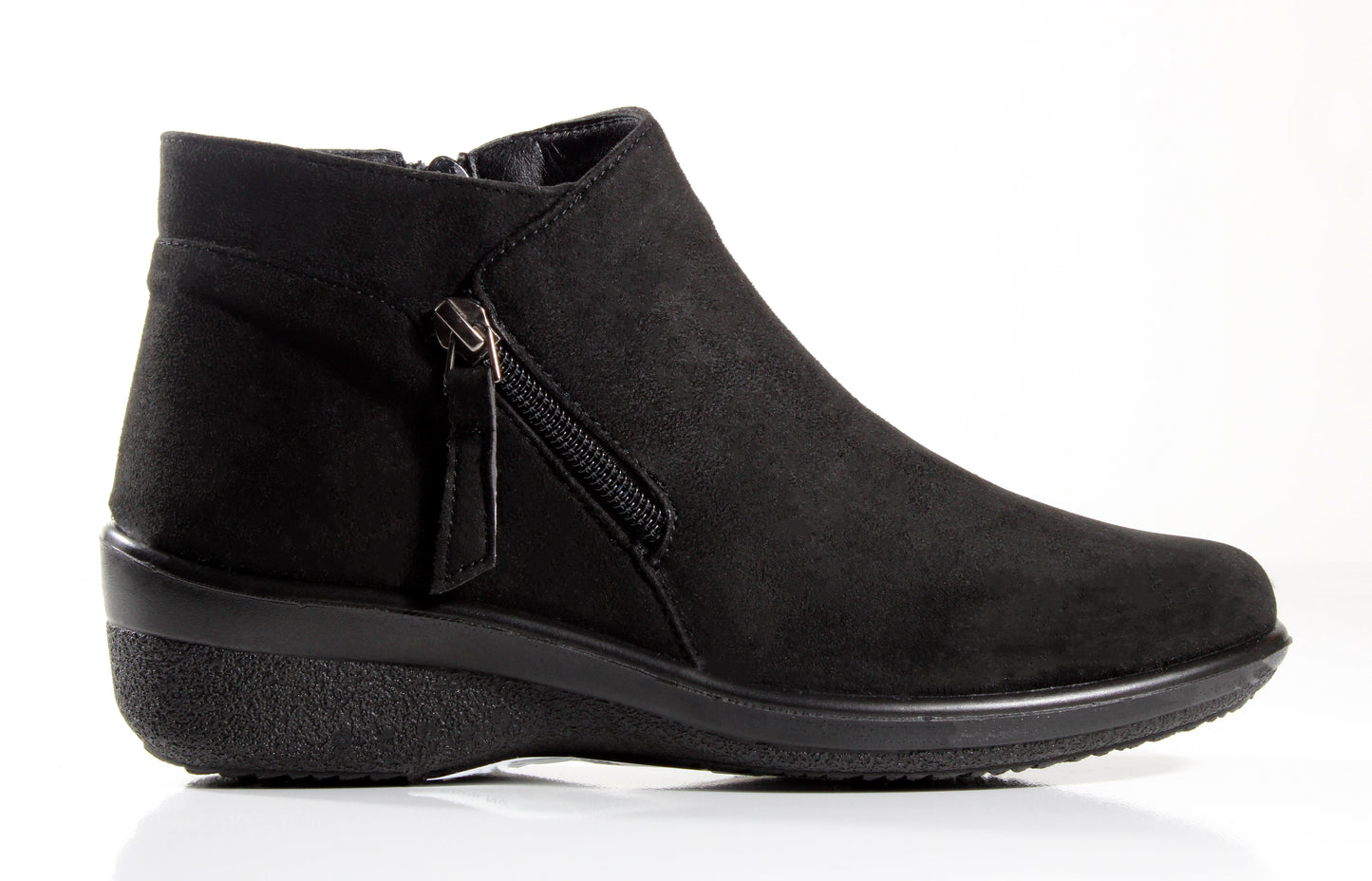P Comfort WW1674 Black Micro Twin Zip Ankle Boots