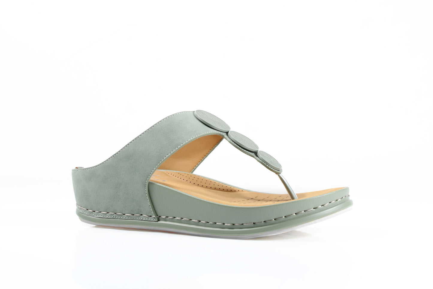 P Comfort WW1680 Green PU Disc Trim Toe Post Mules