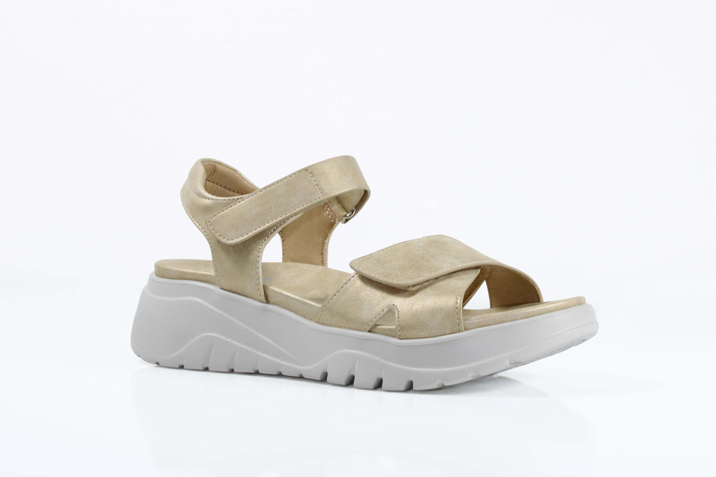 P Comfort WW1684 Gold PU Velcro Strap Chunky Sandals