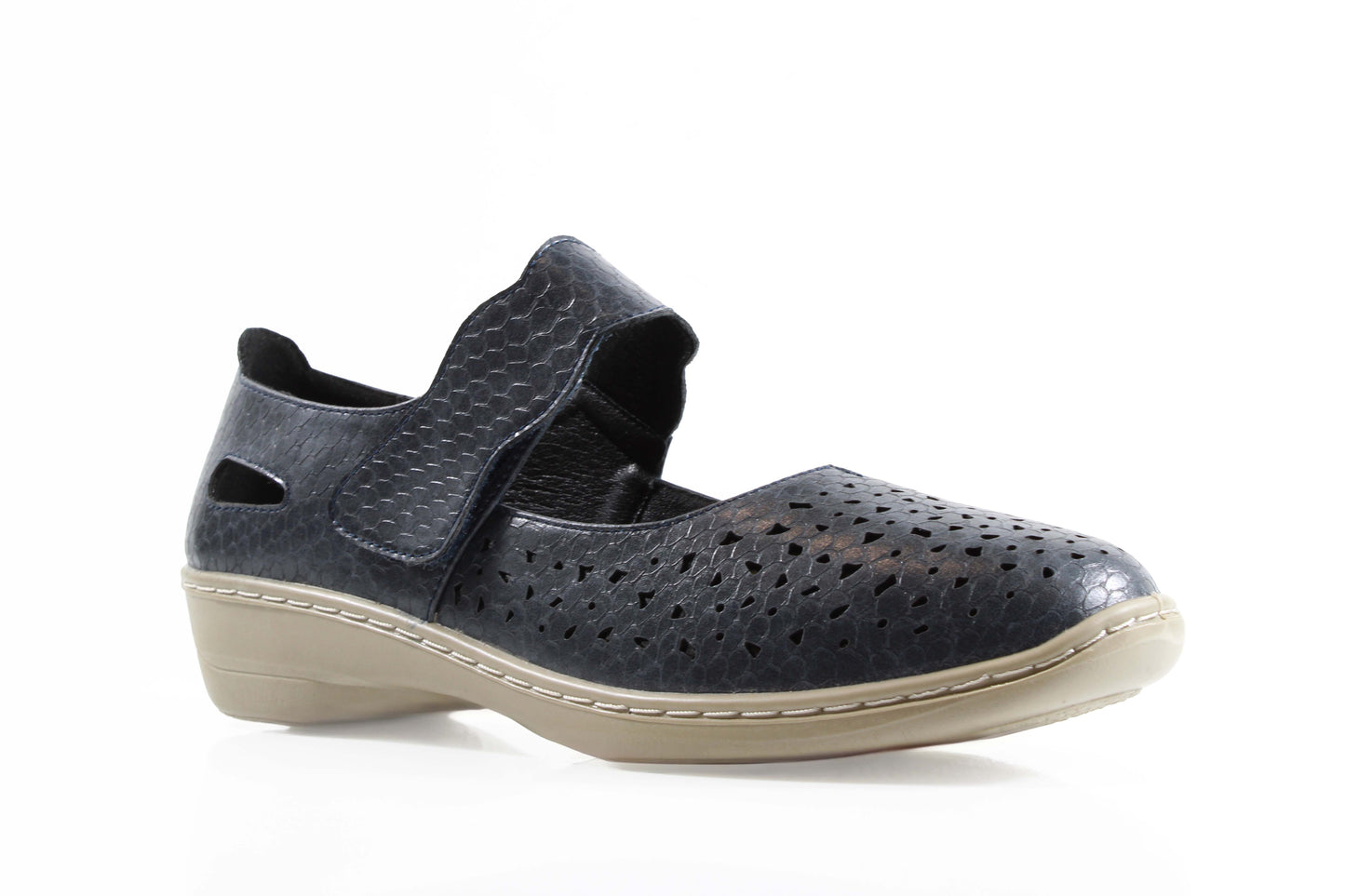 P Comfort WW1698 Navy PU Mary Jane Velcro Strap Shoes