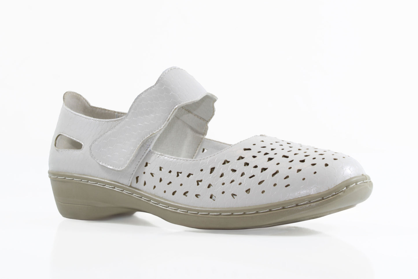 P Comfort WW1698 White PU Mary Jane Velcro Strap Shoes