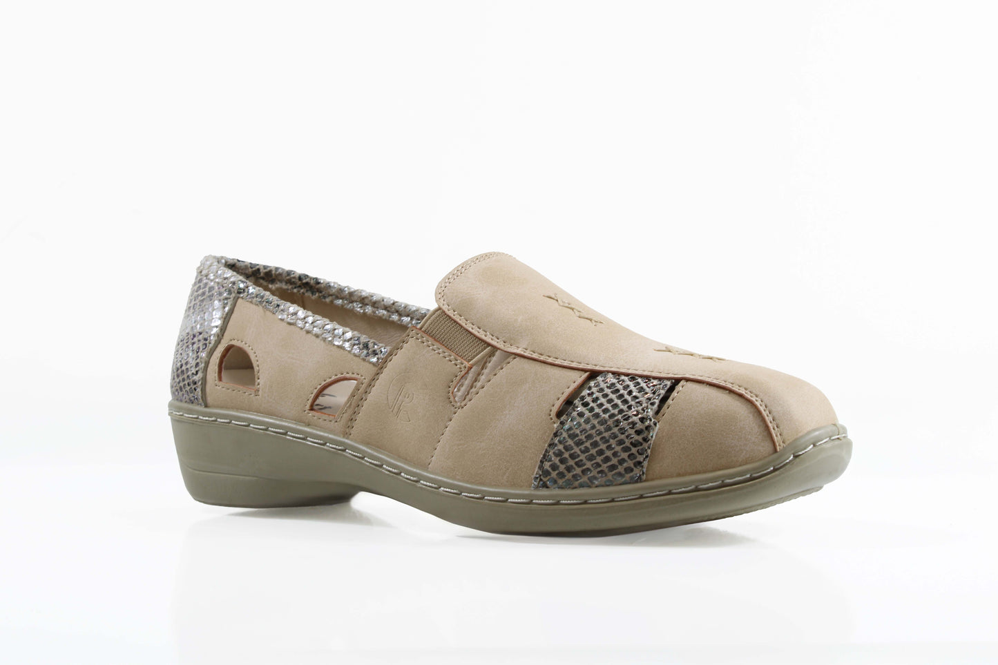 P Comfort WW1700 Beige Multi PU Scooped Wedge Casual Shoes