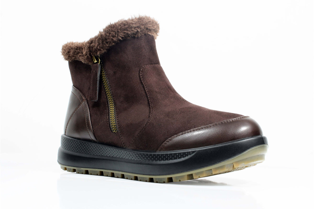 P Comfort WW1706 Coffee Micro Furlined Twin Zip Ankle Boots