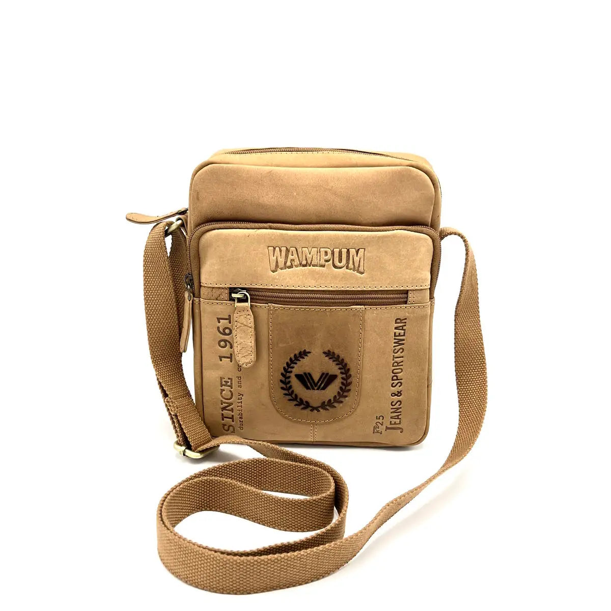 Wampum BAG220.425 Camel Leather Messenger Bag The Shoe Parlour