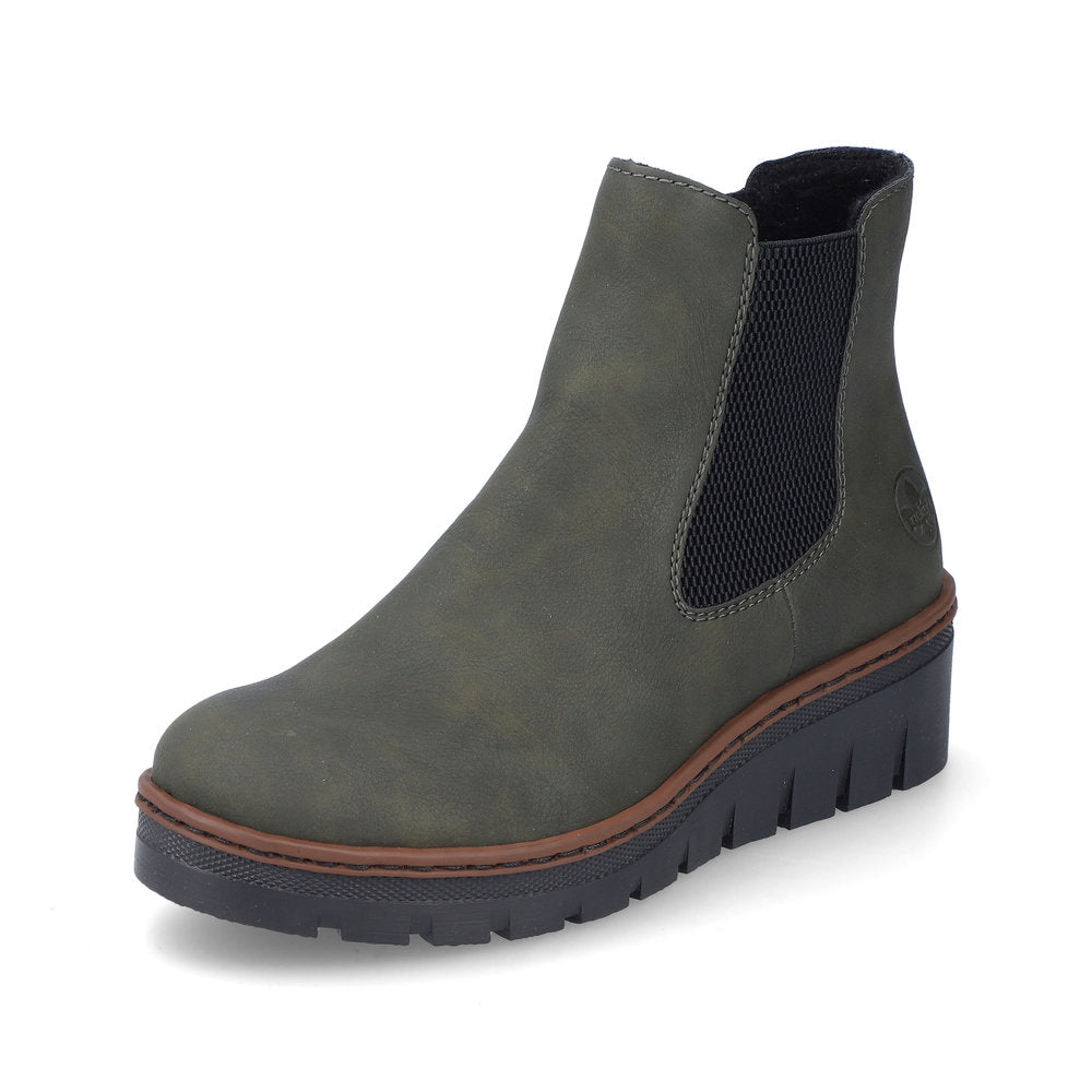 Rieker X9172-54 Forest Green & Black Wedge Chelsea Boots
