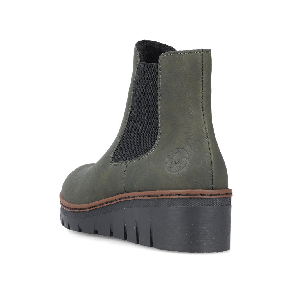 Rieker X9172-54 Forest Green & Black Wedge Chelsea Boots