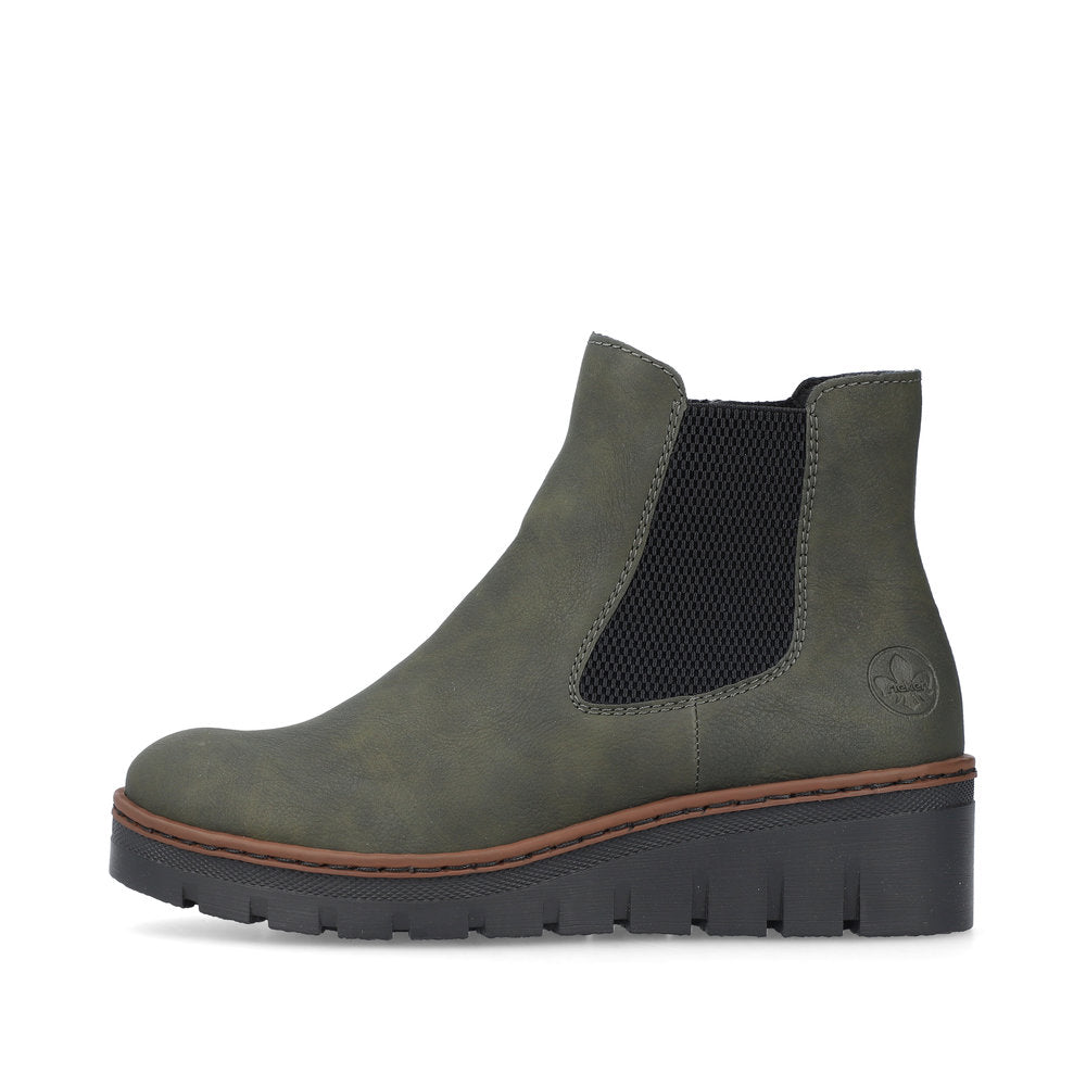 Rieker X9172-54 Forest Green & Black Wedge Chelsea Boots