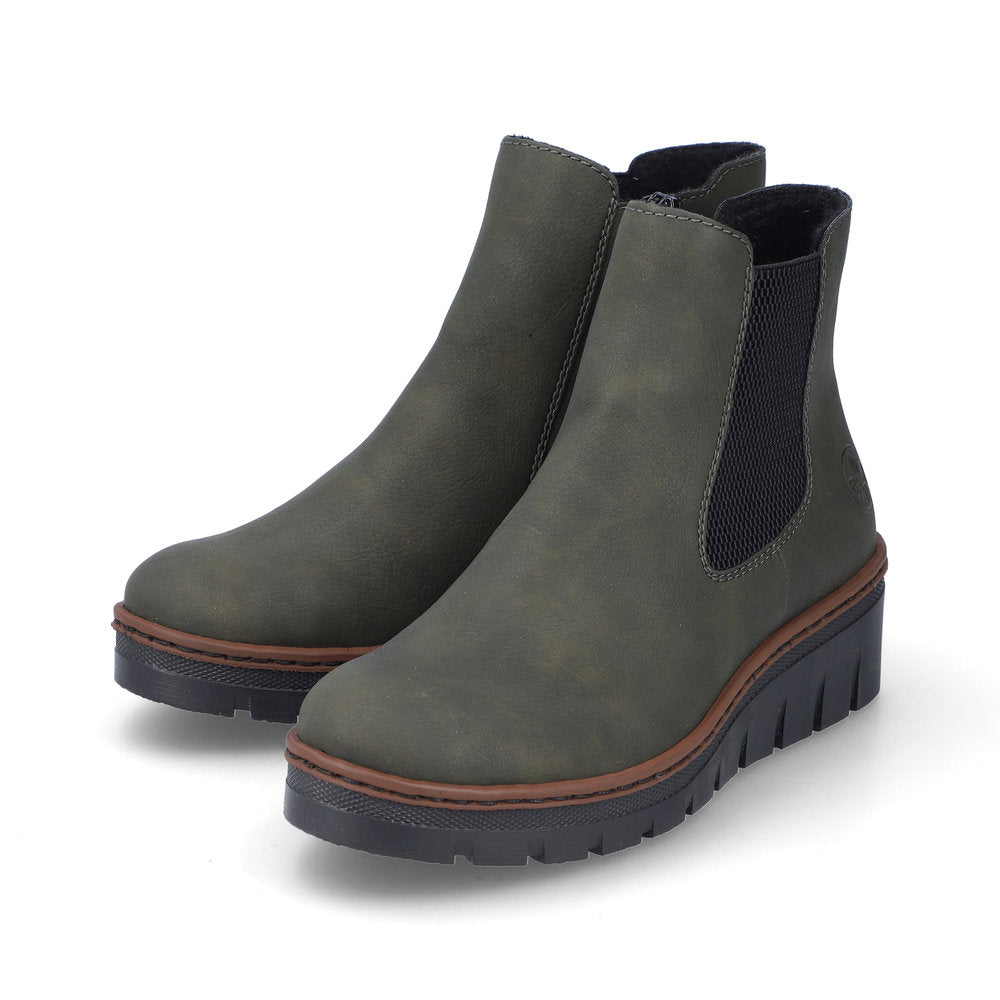 Rieker X9172-54 Forest Green & Black Wedge Chelsea Boots