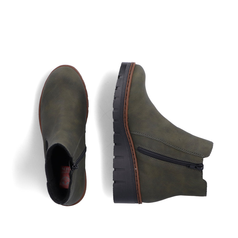 Rieker X9172-54 Forest Green & Black Wedge Chelsea Boots