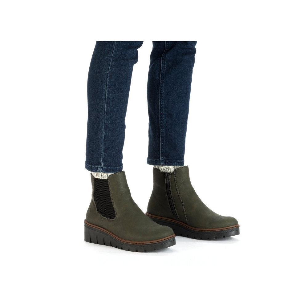 Rieker X9172-54 Forest Green & Black Wedge Chelsea Boots