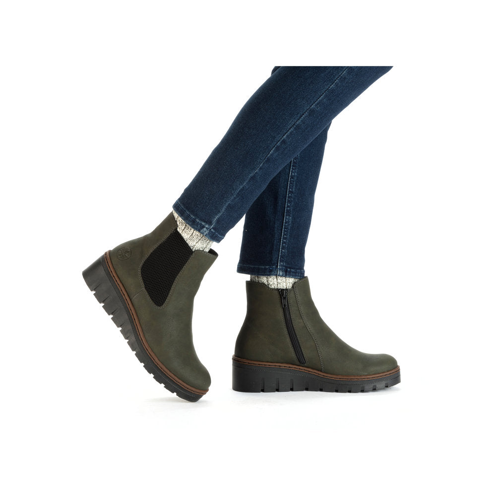 Rieker X9172-54 Forest Green & Black Wedge Chelsea Boots