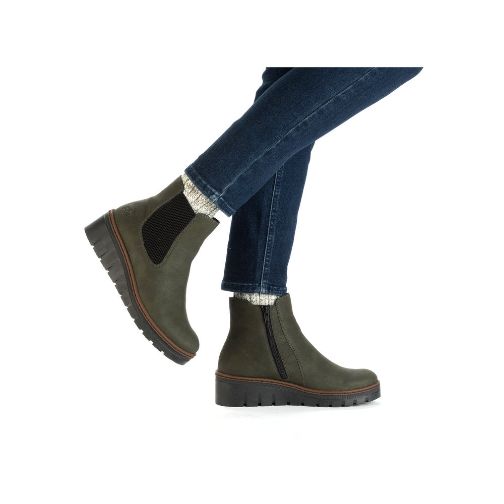 Rieker X9172-54 Forest Green & Black Wedge Chelsea Boots