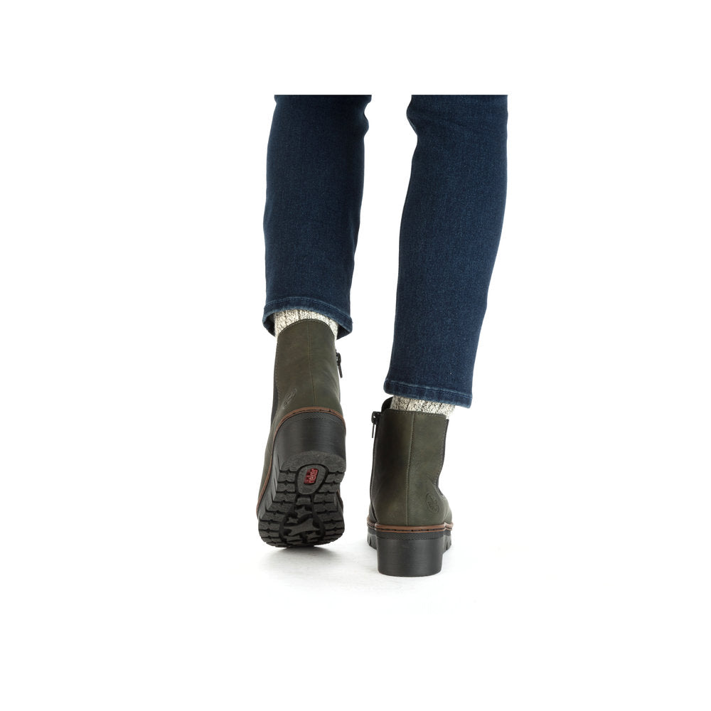 Rieker X9172-54 Forest Green & Black Wedge Chelsea Boots